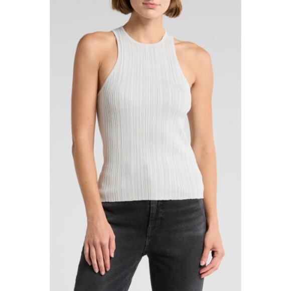 MADEWELL Signature Shimmer Cutaway Sweater Tank Small Silver Vapor Knit NWT - Picture 1 of 10